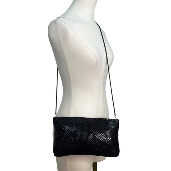 Whiting & Davis Black Metal Mesh Snake Chain Strap Crossbody Bag Sz S - Picture 2 of 10
